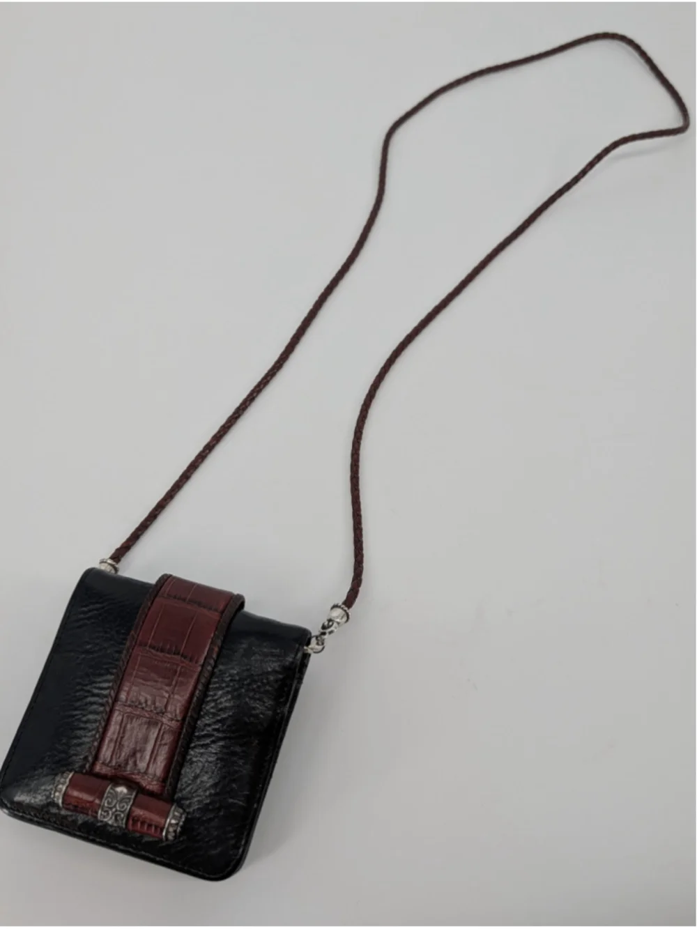Vintage Brighton Mini Leather Crossbody Wallet Organizer Mirror Croc 26